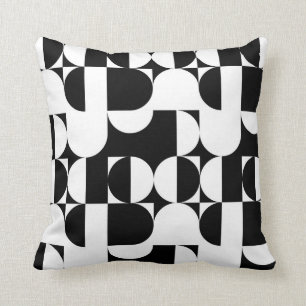 Bauhaus Style Black And White Geometric Retro Cushion
