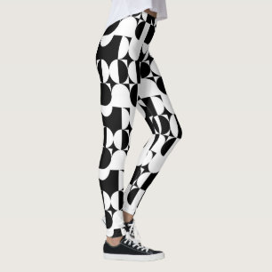 Bauhaus Style Black And White Geometric Retro  Leggings