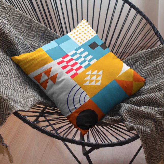 Bauhaus Style Geometric Blue and Gold Cushion (Creator Uploaded)