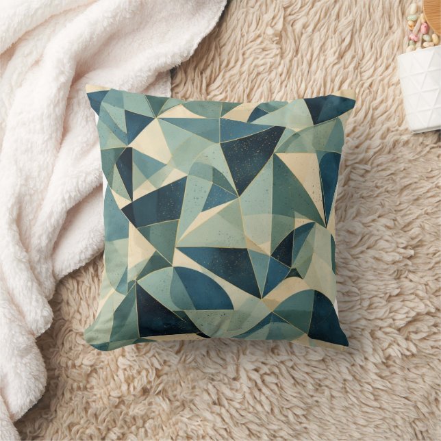 Bauhaus Style Geometric Sage and Blue Lumbar Cushion (Blanket)