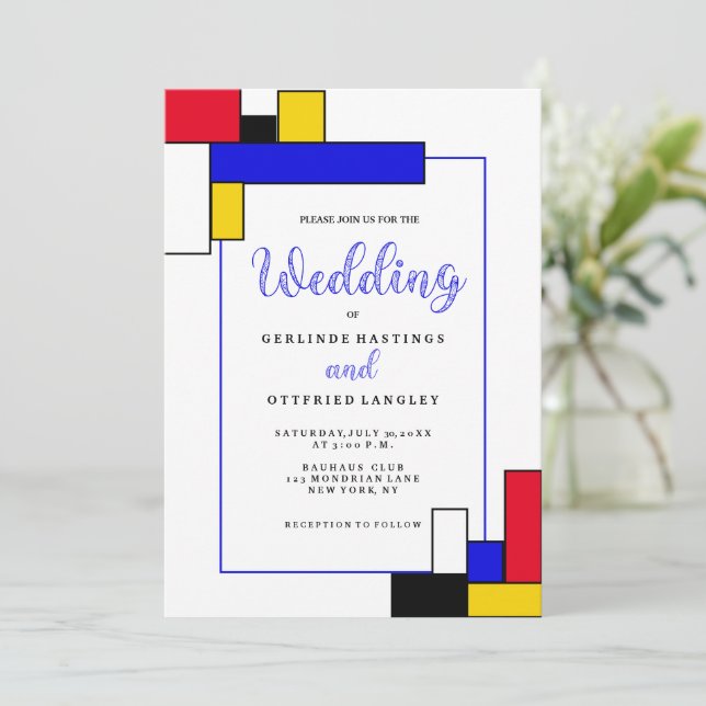 Bauhouse Mondrian Style Wedding Invitation (Standing Front)