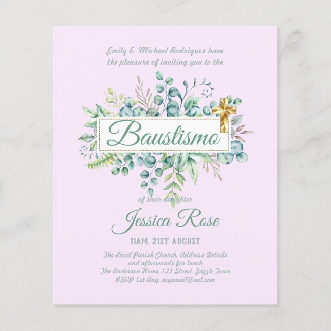 Baustismo Invitation Eucalyptus Greenery BUDGET (Front)