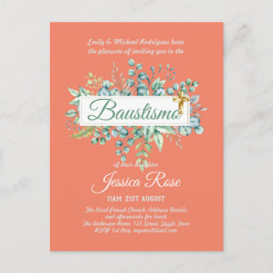 Baustismo Invitation Eucalyptus Greenery BUDGET Postcard