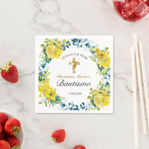 Bautismo de Niña Bonita Cruz Floral Amarillo Napkin
