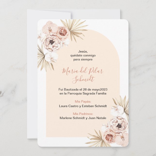 Bautizo Baptism Estampa Marcador Bautismo Boho Announcement (Front)
