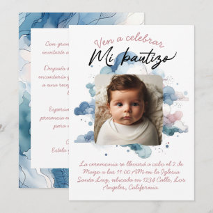 Bautizo con foto Spanish Watercolor Invitation