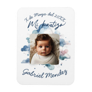 Bautizo con foto Spanish Watercolor Magnet