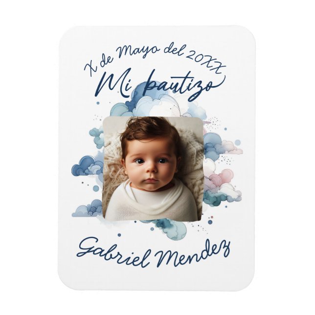 Bautizo con foto Spanish Watercolor Magnet (Vertical)