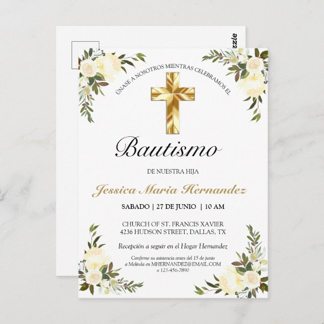 Bautizo floral elegante del marfil del bebe postcard (Front/Back)