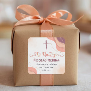 Bautizo in spanish Baptism Christening Favours Square Sticker