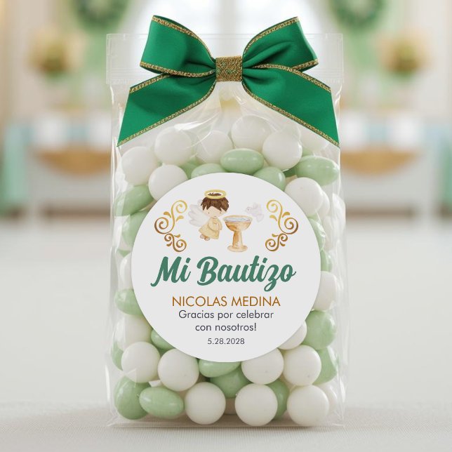 Bautizo in spanish Cute Baptism Christening Favour Classic Round Sticker (Creator Uploaded)
