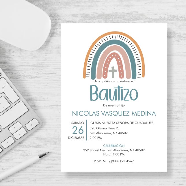 Bautizo Invitacion Catholic Pastel Rainbow Baptism Invitation (Creator Uploaded)