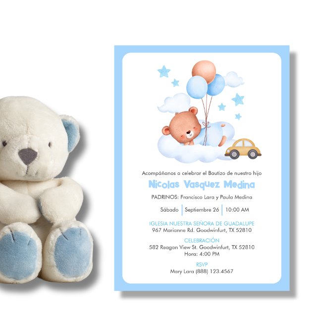 Bautizo Invitacion Cute Teddy Bear Boys Baptism Invitation (Creator Uploaded)