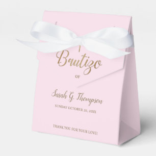 Bautizo Pink Gold Cross Custom Spanish baptism Favour Box