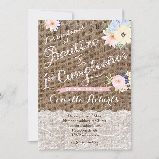 Bautizo y 1er cumpleaños, invitaciones para niña invitation (Front)
