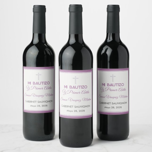 Bautizo y Primer Cumpleaños Baptism First Birthday Wine Label (Bottles)