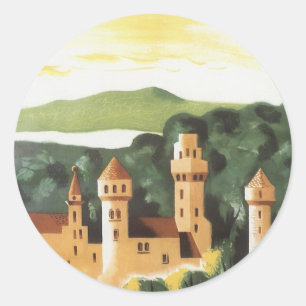 Bavaria, Germany, German Castle Vintage Travel Art Classic Round Sticker