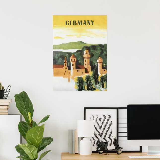 Bavaria, Germany, German Castle Vintage Travel Art Poster (Home Office)