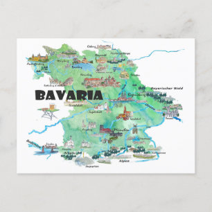 Bavaria, Germany, Illustrated Travel Postcard