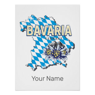 Bavaria Germany Retro Federal State Map Edelweiss Poster