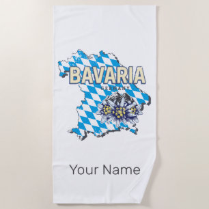 Bavaria with Vintage Map and Edelweiss Design Beach Towel