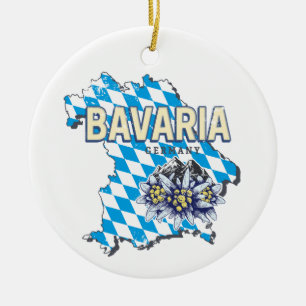 Bavaria with Vintage Map and Edelweiss Design Ceramic Tree Decoration