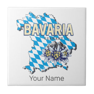 Bavaria with Vintage Map and Edelweiss Design Tile