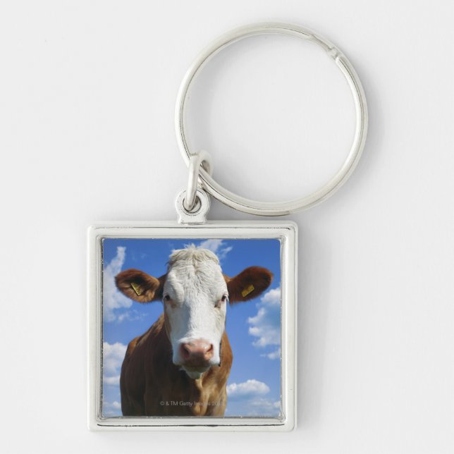 Bavarian cow against blue sky key ring (Front)