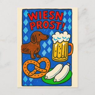 Bavarian Festivities with Dackel Holiday Postcard