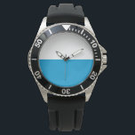 Bavarian Flag Watch<br><div class="desc">This design features the flag of Bavaria, which is a landlocked state of Germany, occupying its southeastern corner. Bavaria is the largest German state by land area. Bavaria's main cities are Munich (its capital and largest city), Nuremberg, Augsburg, Regensburg, Würzburg, Ingolstadt, Fürth and Erlangen. Bavarians have traditionally been proud of...</div>