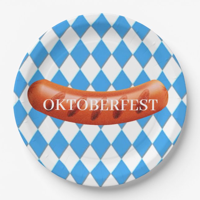 Bavarian Geometric pattern Oktoberfest Paper Plate (Front)