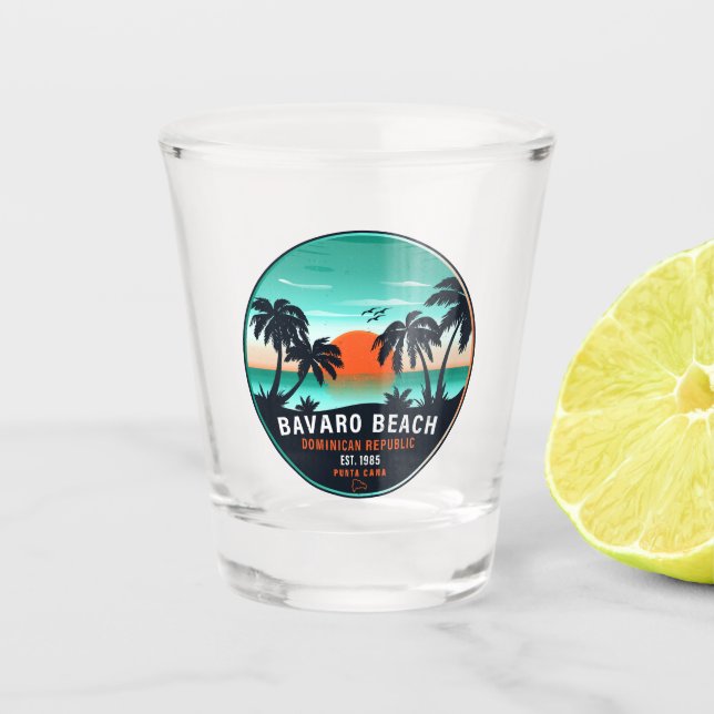 Bavaro Beach Dominican Retro Sunset Souvenir 60s Shot Glass (Front)