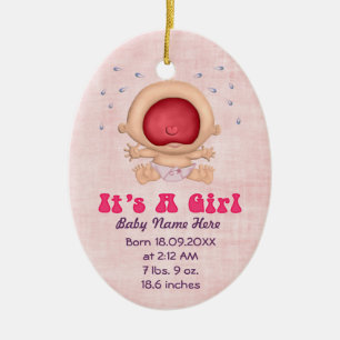 Bawling Baby - Girl Announcement Keepsake Ceramic Tree Decoration