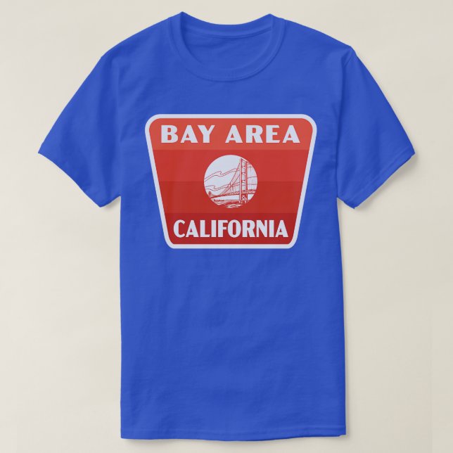 Bay Area California Retro Badge Red T-Shirt (Design Front)