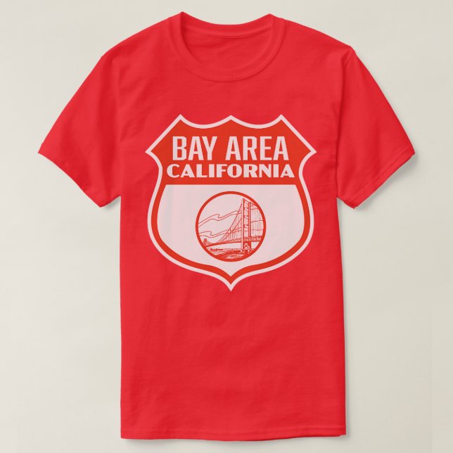 Bay Area California Retro Shield Red T-Shirt (Design Front)