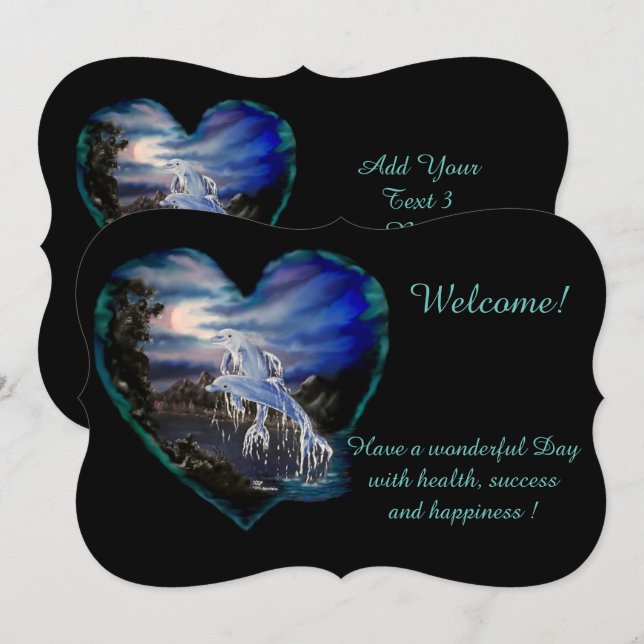 Bay at Night , Dolphin Love , Add Your Text Invitation (Front/Back)