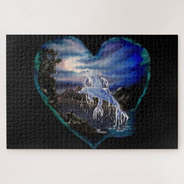 Bay at Night , Dolphin Love Jigsaw Puzzle (Horizontal)
