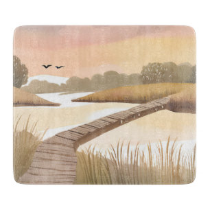 Bay Boardwalk   Airy Coastal Watercolor Painting Cutting Board
