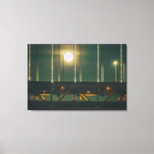 Bay Bridge at Night with Full Moon Canvas Print