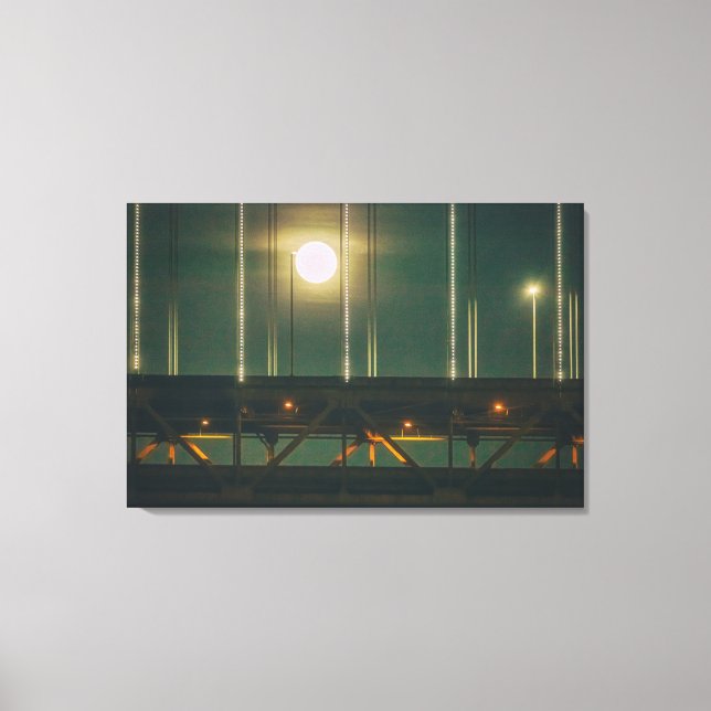 Bay Bridge at Night with Full Moon  Canvas Print (Front)