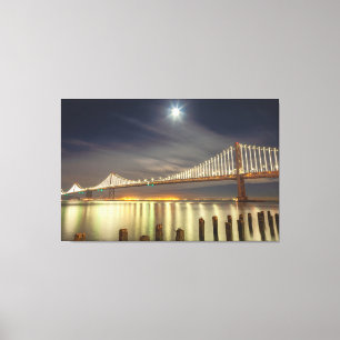 Bay Bridge at Night With Moon Canvas Print