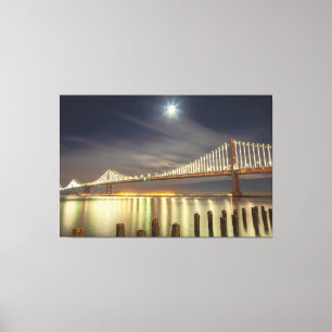 Bay Bridge at Night With Moon Canvas Print