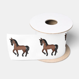 Bay Brown Cute Cartoon Trotting Horses Satin Ribbon