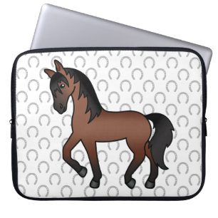 Bay Brown Trotting Horse Cute Cartoon Illustration Laptop Sleeve