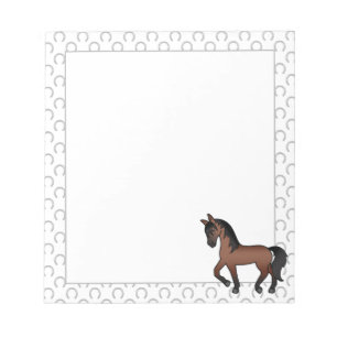 Bay Brown Trotting Horse Cute Cartoon Illustration Notepad