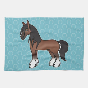Bay Cartoon Gypsy Vanner Shire Clydesdale Tea Towel