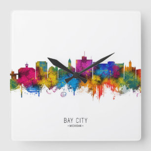 Bay City Michigan Skyline Square Wall Clock