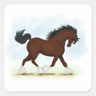Bay Clydesdale Horse Square Sticker