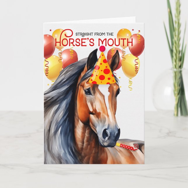 Bay Horse Funny Birthday Card (Front)