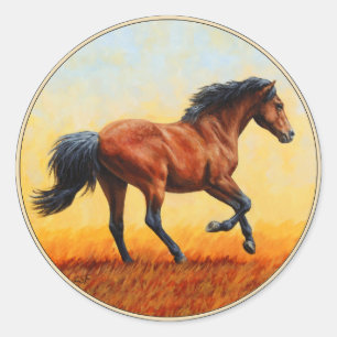 Bay Horse Galloping Classic Round Sticker